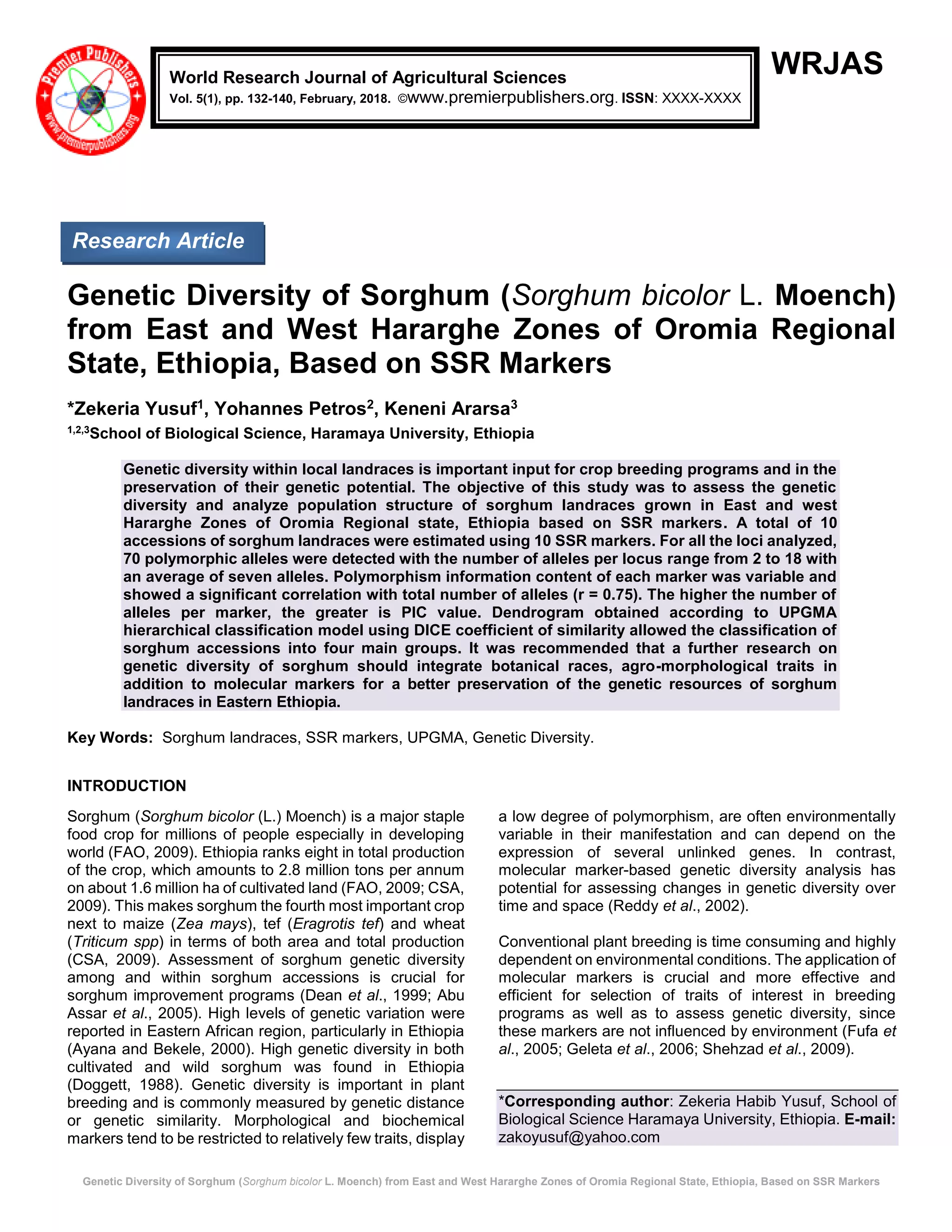 Genetic Diversity of Sorghum (Sorghum bicolor L. Moench) from East and ...