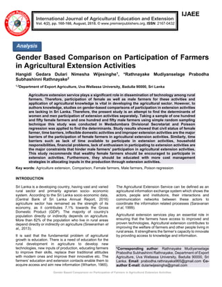 Gender Based Comparison on Participation of Farmers in Agricultural ...