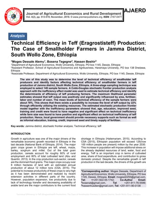 Technical Efficiency in Teff (Eragrostis teff) Production: The Case of ...