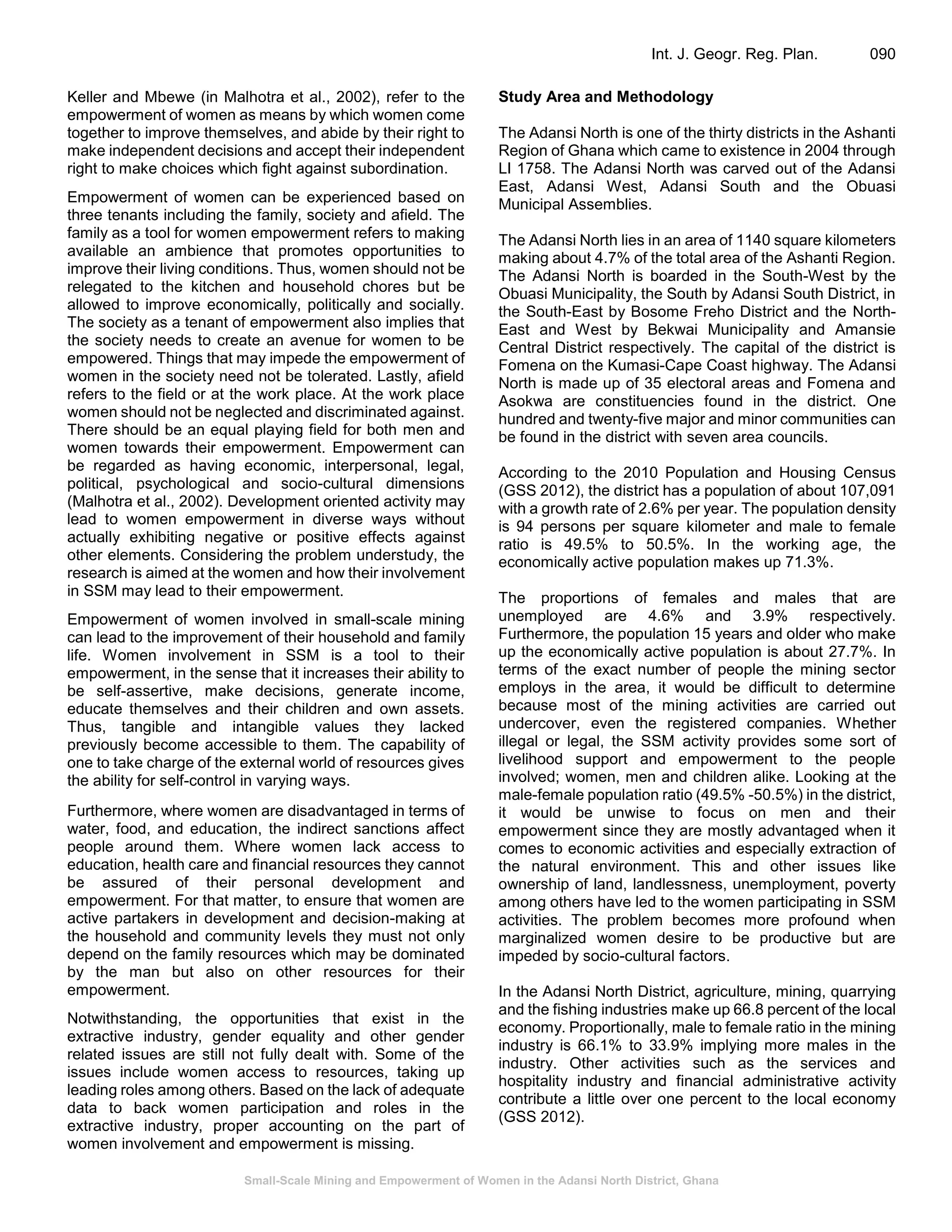 Small-Scale Mining and Empowerment of Women in the Adansi North ...