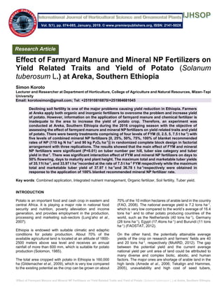 Effect of Farmyard Manure and Mineral NP Fertilizers on Yield Related ...