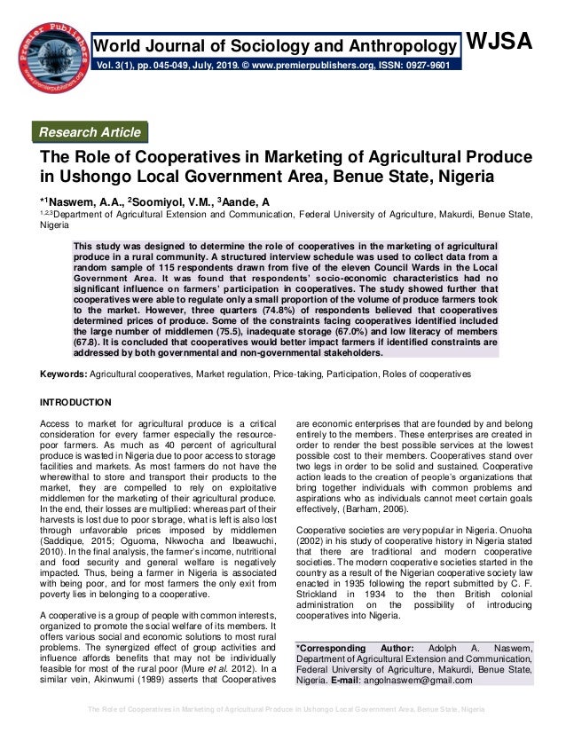 The Role of Cooperatives in Marketing of Agricultural Produce in Usho…