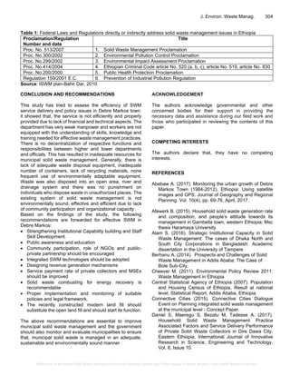Efficiency of Municipal Solid Waste Management Service Delivery System ...