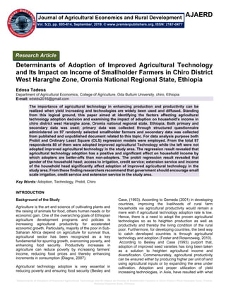 Determinants of Adoption of Improved Agricultural Technology and Its ...