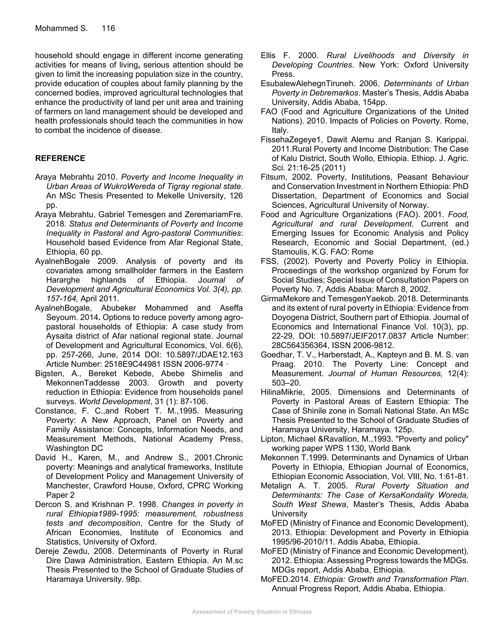 Assessment of Poverty Situation in Ethiopia | PDF