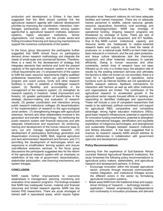 AN OVERVIEW of the CHALLENGES of AGRICULTURAL RESEARCH in SUB-SAHARAN ...