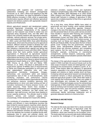 AN OVERVIEW of the CHALLENGES of AGRICULTURAL RESEARCH in SUB-SAHARAN ...