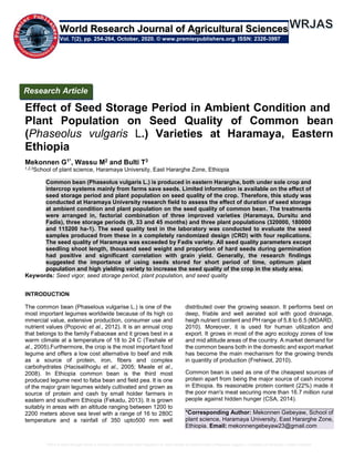 Effect of Seed Storage Period in Ambient Condition and Plant Population ...
