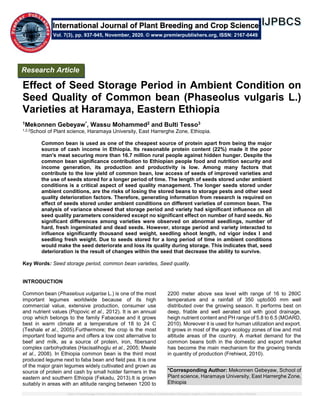 Effect of Seed Storage Period in Ambient Condition on Seed Quality of ...