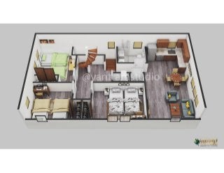 3D Floor Plan Design Service of 3 Bedroom Home by Yantram Floor Plan Designer, Los Angles, USA
