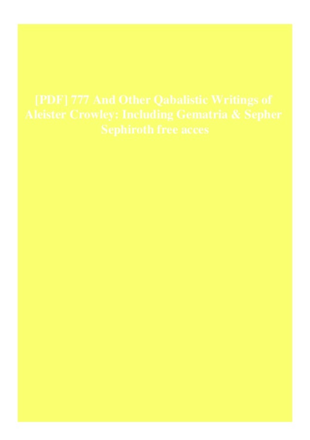 Pdf 777 And Other Qabalistic Writings Of Aleister Crowley Including