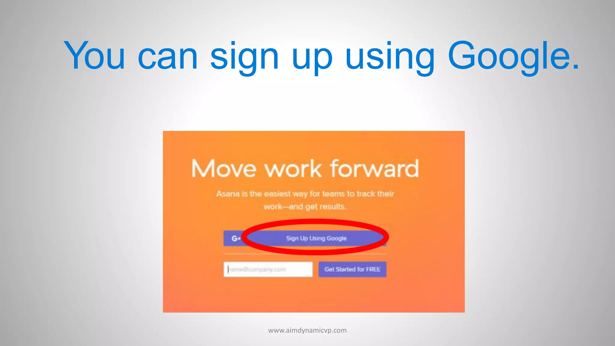 You can sign up using Google.
www.aimdynamicvp.com
 