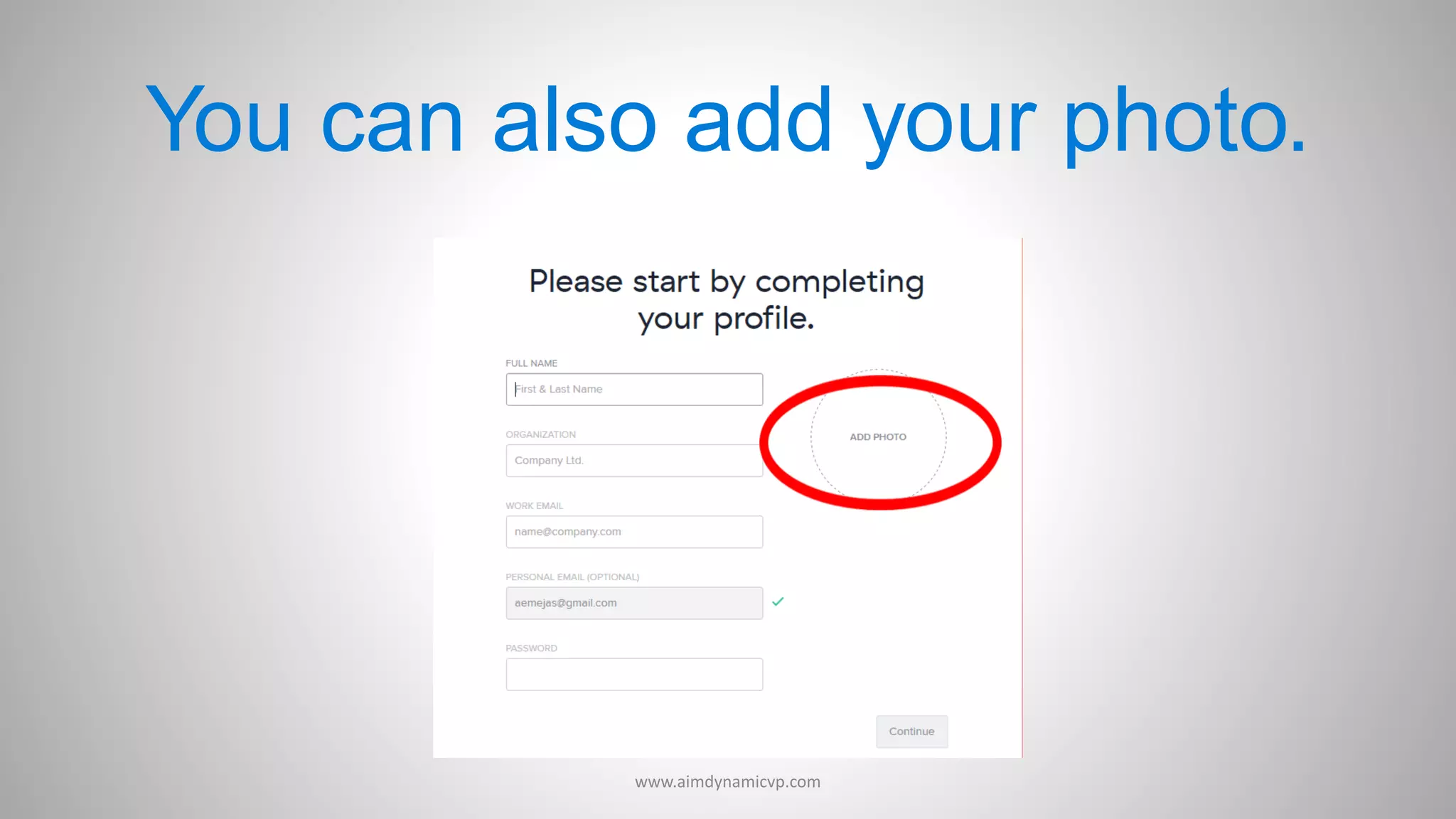 You can also add your photo.
www.aimdynamicvp.com
 