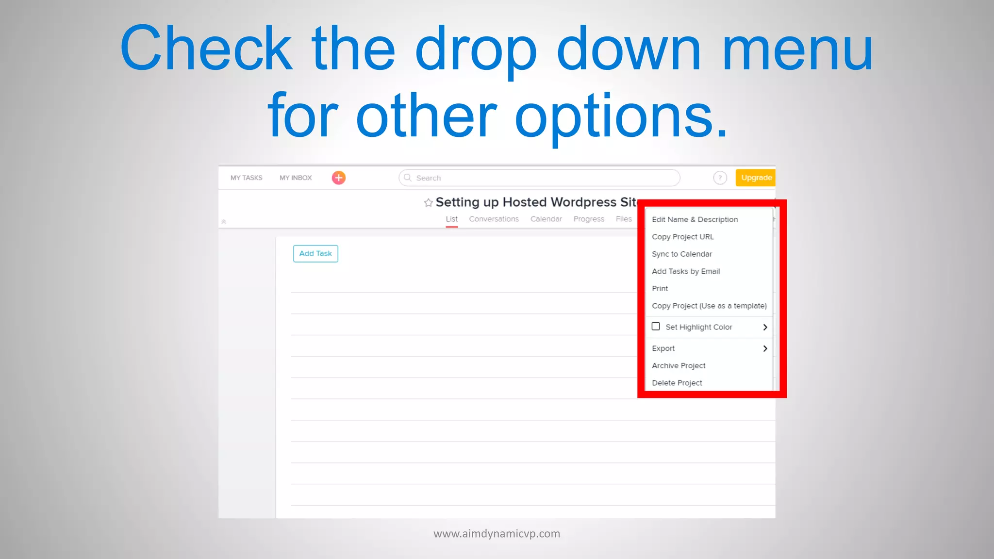 Check the drop down menu
for other options.
www.aimdynamicvp.com
 