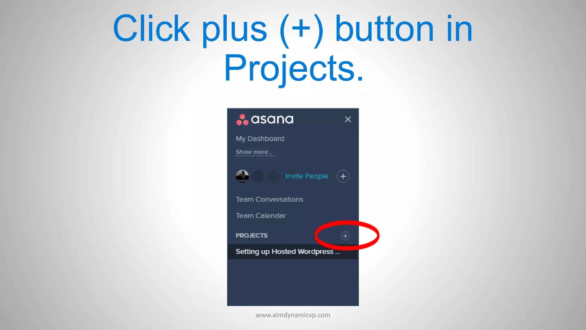 Click plus (+) button in
Projects.
www.aimdynamicvp.com
 