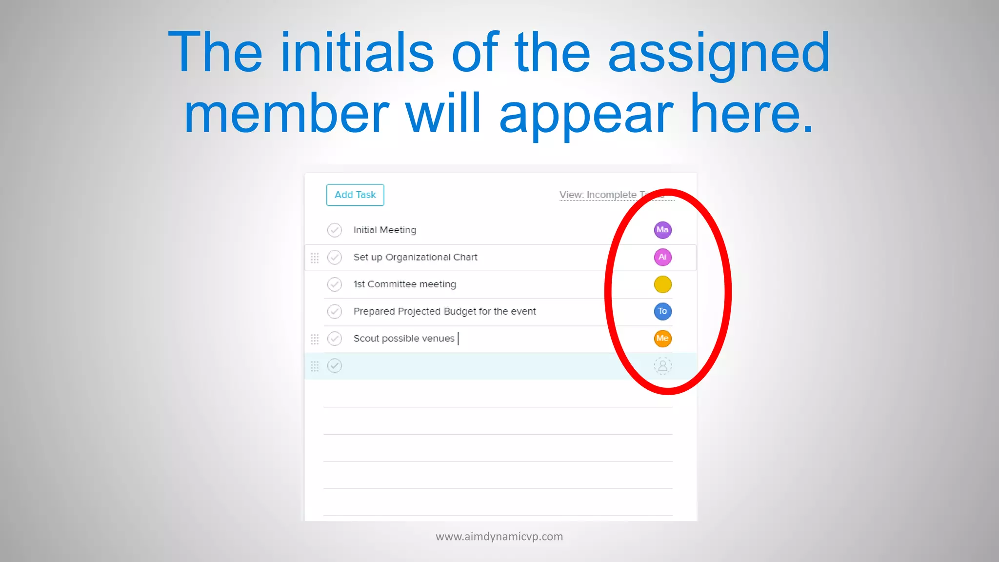 The initials of the assigned
member will appear here.
www.aimdynamicvp.com
 