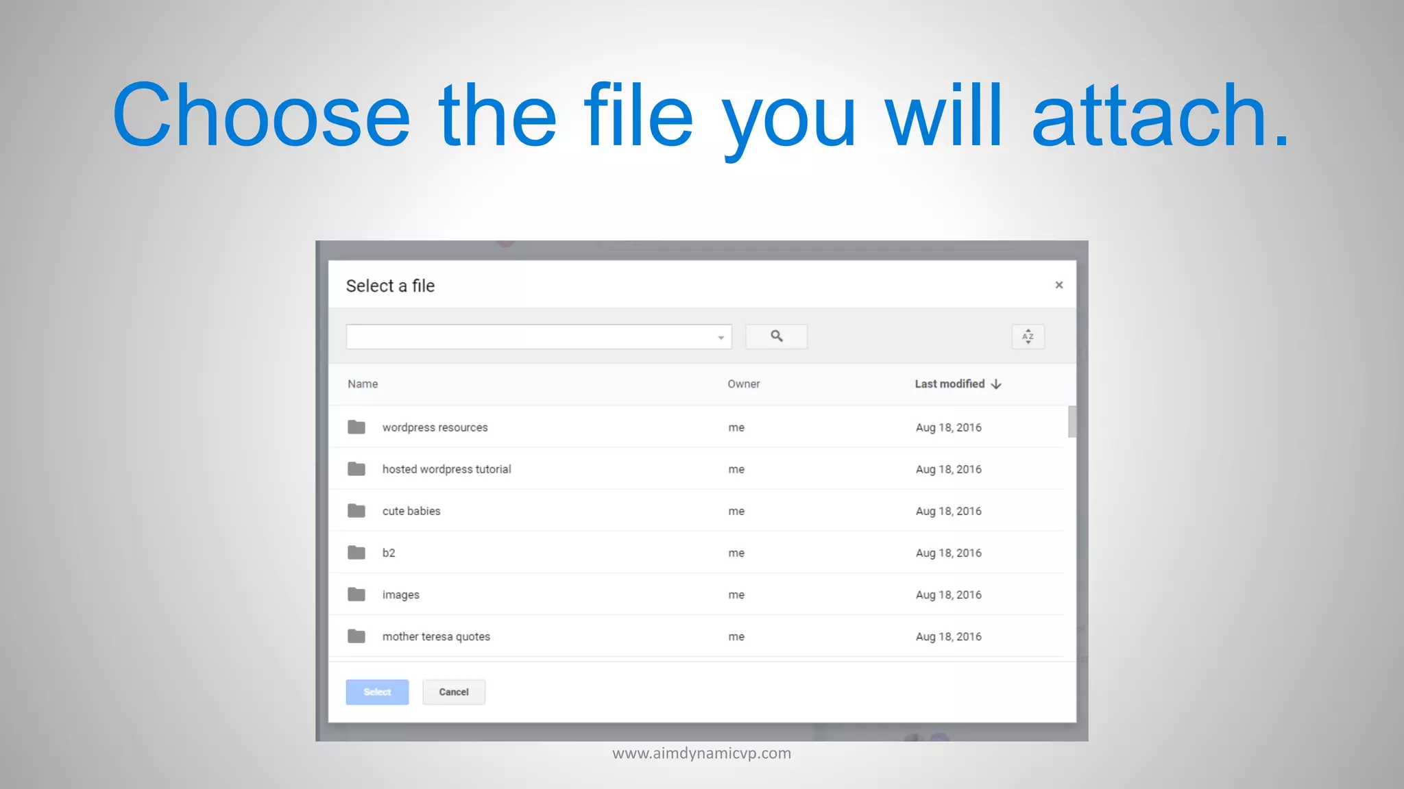 Choose the file you will attach.
www.aimdynamicvp.com
 