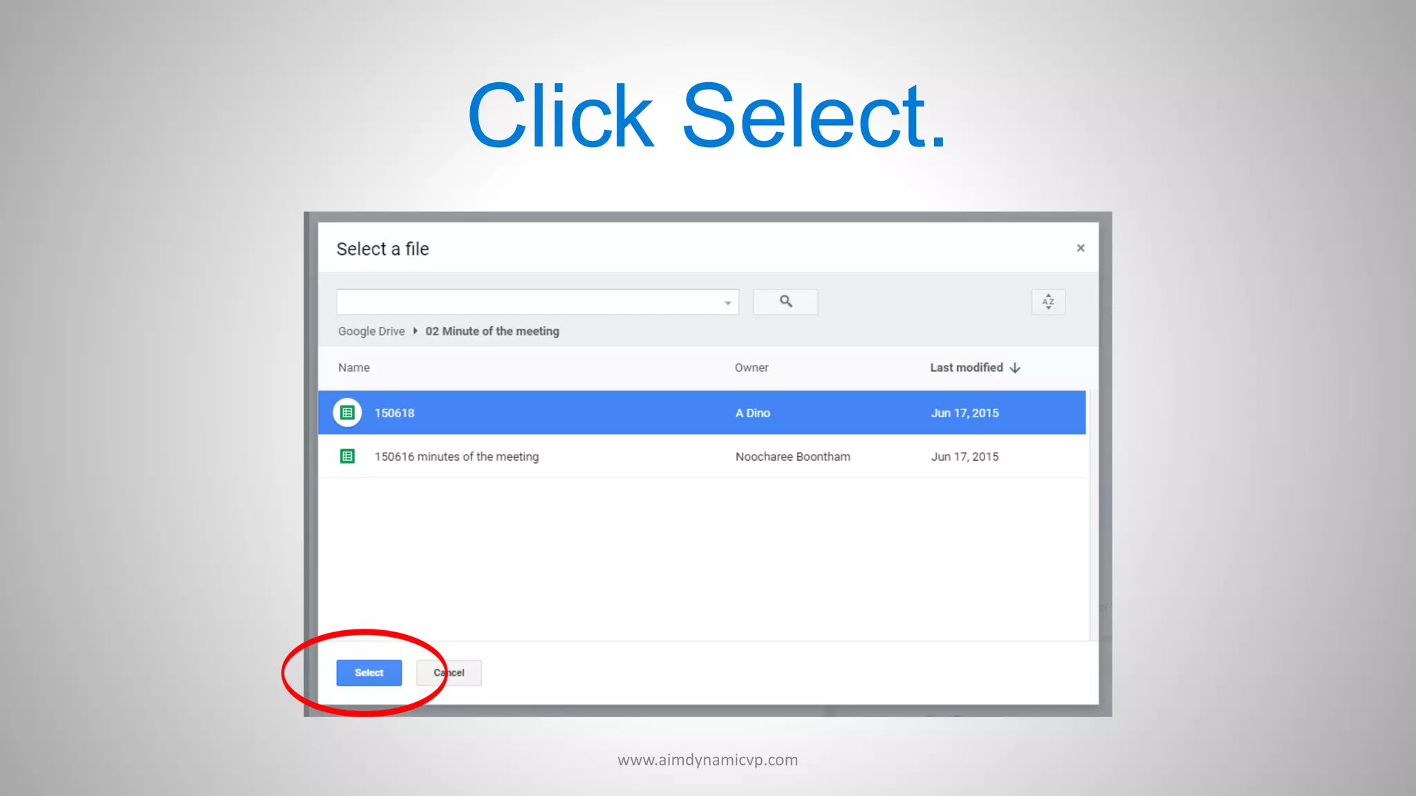 Click Select.
www.aimdynamicvp.com
 