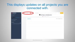 This displays updates on all projects you are
connected with.
www.aimdynamicvp.com
 