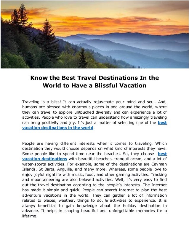 Know The Best Travel Destinations In The World To Have A Blissful Vac