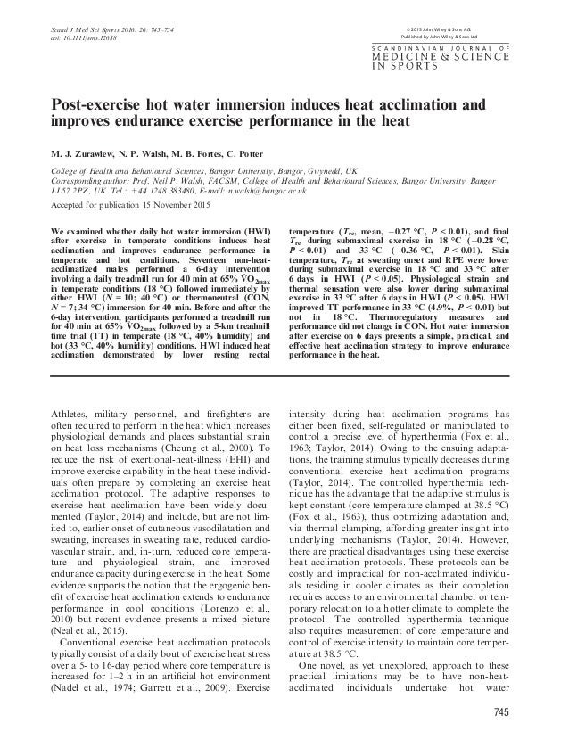 Postexercise hot water immersion induces heat acclimation and improv…