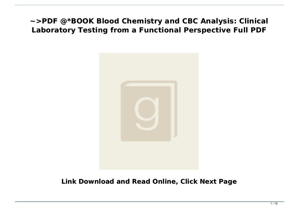 >PDF *BOOK Blood Chemistry and CBC Analysis Clinical Laboratory