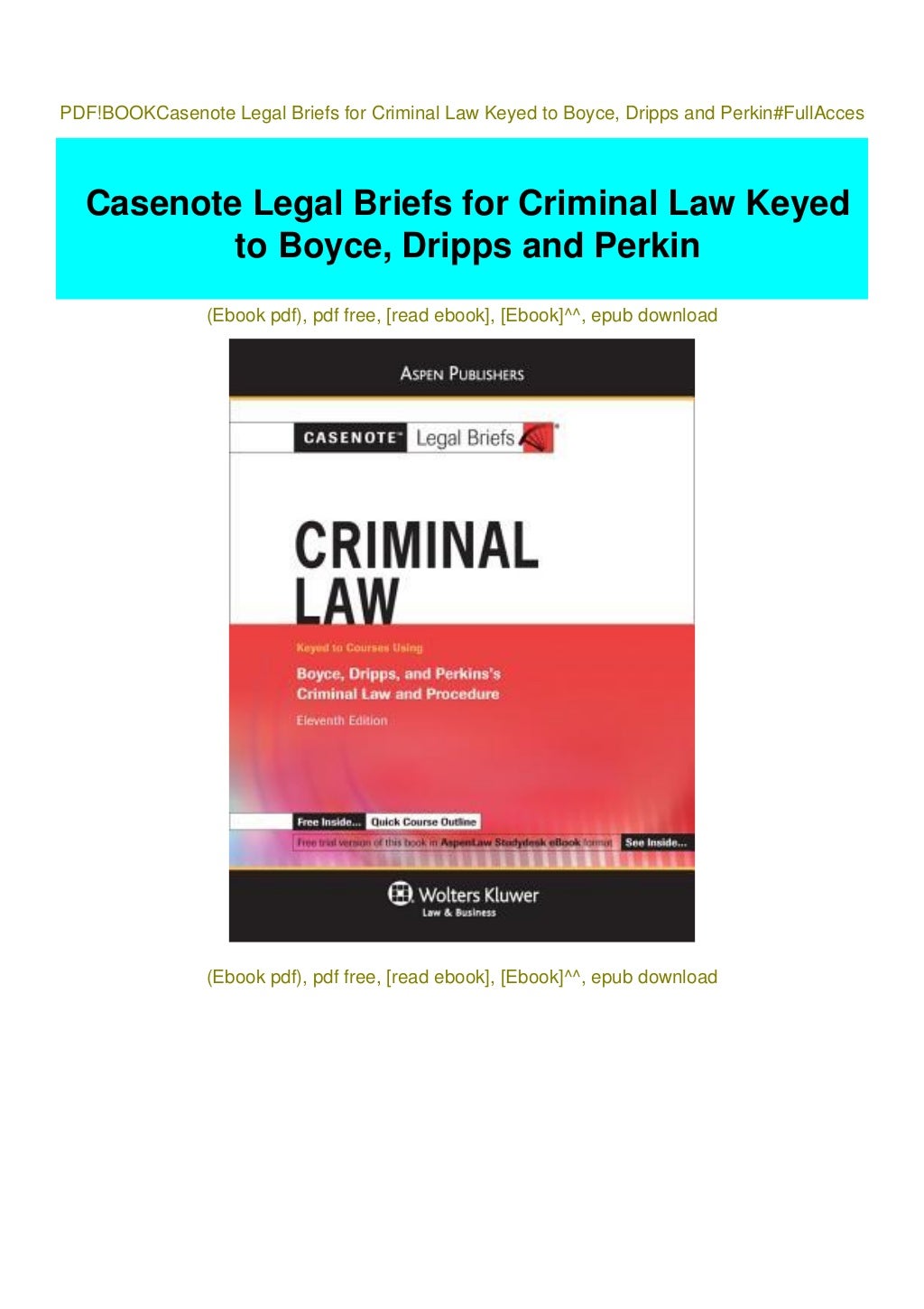 PDF!BOOKCasenote Legal Briefs for Criminal Law Keyed to Boyce, Dripps