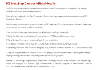 TCS NextStep Registration Login details