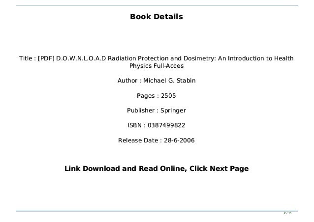 Pdf D O W N L O A D Radiation Protection And Dosimetry An Introduc