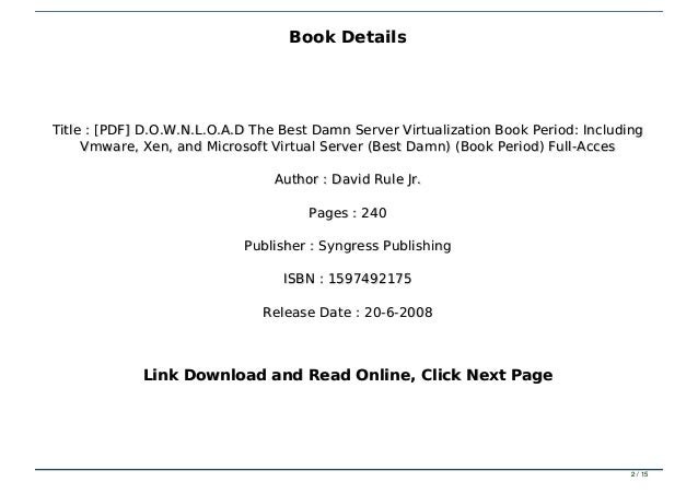 Pdf D O W N L O A D The Best Damn Server Virtualization Book Period
