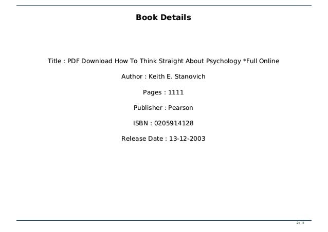 how to think straight about psychology pdf