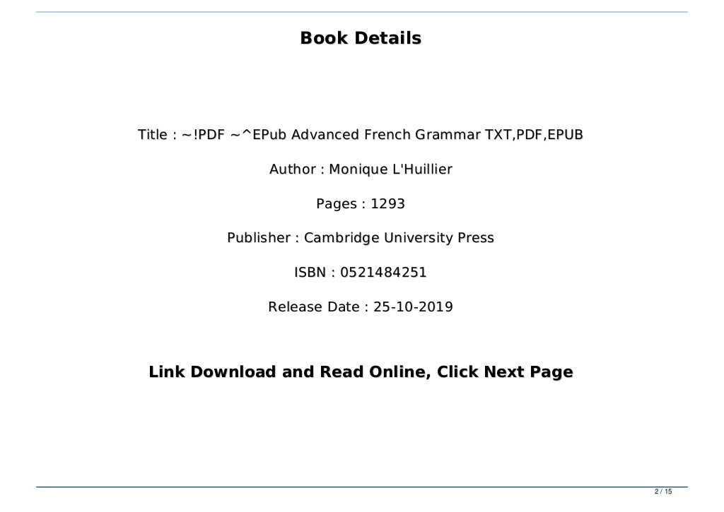  PDF EPub Advanced French Grammar TXT PDF EPUB