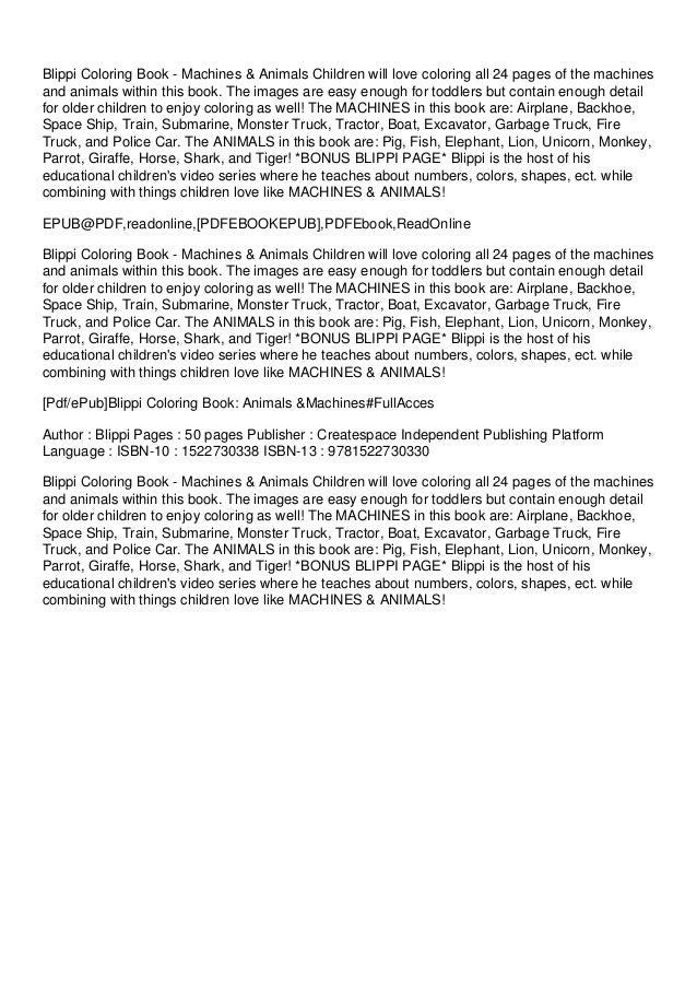 Download Pdf Epub Blippi Coloring Book Animals Machines Fullacces