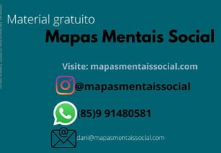 Mapas Mentais Social
Visite: mapasmentaissocial.com
@mapasmentaissocial
(85)9 91480581
dani@mapasmentaissocial.com
Material gratuito
Licenciado
para
-
Erika
Teixeira
de
Oliveira
-
62133845372
-
Protegido
por
Eduzz.com
 