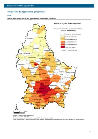 Le Logement en chiffres | Octobre 2019
4
Prix de vente des appartements par commune
Carte 1
Prix de vente moyen par m² des appartements existants par commune
 