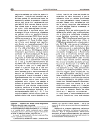 256                                                      PROGRESOS EN PEDIATRIA                                       Arch.argent.pediatr


        según las señales que recibe del exterior o                           suicidio colectivo de todas las células que
        del interior. En el proceso fisiológico de la                         esperaban un óvulo fecundado y que se
        PCD en general, las señales que vienen del                            mantenían vivas por señales hormonales,
        exterior son señales de sobrevida o de suici-                         que cesan precisamente cuando no se anida
        dio, es decir que activan los genes que impi-                         el huevo. De este modo, los genes que impi-
        den la PCD, de lo contrario ésta se produce.                          den el suicidio celular (ver más adelante) al
        Las células tienen al menos cuatro formas                             no recibir señales, dejan de expresarse y la
        de emitir y recibir esas señales externas.                            célula va a la PCD.
        La primera sería la que hace que en todo                              La segunda forma se produce cuando una
        organismo viviente el número de células que                           célula recibe señales que, en última instan-
        se replican esté en un equilibrio dinámico                            cia, la inducirán a multiplicarse a través de
        con las que mueren por PCD. Desde que las                             genes llamados oncogenes (por ejemplo:
        células comenzaron a vivir en sociedades,                             c.Myc, P53). Estos llevan al suicidio de esa
        ya no pudieron vivir fuera de ellas. Ningún                           célula, salvo que los genes que inhiben la
        ser viviente puede subsistir solo (¡qué lec-                          PCD hubieran sido activados antes (por ejem-
        ción de vida nos muestra la evolución!). Una                          plo: Bcl-2). De esta manera, al multiplicarse
        célula que no recibe información o mensajes                           toda célula debe recibir constantes señales
        de otra, está condenada a morir. El destino                           de sobrevida, para no autodestruirse. Este
        de cada una depende del diálogo de señales                            es un mecanismo de control de la multiplica-
        moleculares que mantiene con sus vecinos                              ción celular fisiológica, que es fundamental
        celulares y el medio extracelular. Así pues,                          para evitar el crecimiento tumoral (como
        en todas las poblaciones celulares de un                              sucede, por ejemplo, cuando el Bcl-2 está
        organismo, el número de ellas (hemostasia)                            mutado y no inhibe la PCD) y sólo reciente-
        es constante en un determinado momento                                mente ha sido conocido (ver más adelante).
        de la vida, y resulta fundamentalmente del                            Una tercera forma utiliza dos de las principa-
        equilibrio entre los nuevos ciclos celulares y                        les vías que desembocan en la vía final de la
        la muerte de cada una de ellas. Esto es                               PCD: los Fas y TNF ligantes y sus respecti-
        válido en cualquier etapa de la vida: em-                             vos receptores (Fasr y FNTr), son activados
        brión, niño, adulto. Ese modo de recibir y                            cuando en el timo fisiológicamente ocurre la
        emitir señales (que no necesariamente son                             selección negativa de los linfocitos Th y Tc,
        factores de crecimiento) entre las células                            (ver Arch.argent.pediatr 1998;96[3]) y estas
        para proliferar, quedar quiescente o morir,                           mismas moléculas son reprimidas en el caso
        liga el destino de cada una con los tejidos y                         de la sobrevida de los linfocitos de memoria.
        órganos, primero, pero en última instancia al                         En situación patológica, por ejemplo cuando
        organismo en su conjunto. Por ejemplo, el                             ciertos virus infectan una célula, la inducen a
        número de glóbulos blancos después de su                              la apoptosis (otros virus como el EB, el CMV
        aumento tras una infección posteriormente                             hacen lo contrario: inhiben la PCD para per-
        superada disminuye a un valor equivalente                             sistir). El sistema inmunológico (SI), por ejem-
        al inicial (ver Inmunología Molecular I y II,                         plo, utiliza las diferentes formas de sobre-
        Arch.argent.pediatr 1998; 96 [3 y 5]). El ciclo                       vida o la PCD, según las circunstancias.
        menstrual es otro ejemplo: el remodelaje del                          La cuarta forma es precisamente la utilizada
        epitelio uterino que ocurre después de un                             por el SI. Cuando una célula está infectada




Gráfico 1: La apoptosis o la muerte celular programada                linfocitos T y B. Es decir, que los linfocitos Tc, los NK y el
(PCD), los ejemplos mejor conocidos                                   número de las células de memoria también son regulados por
    En el curso del desarrollo embrionario y posembrionario de        la PCD (f).
los organismos multicelulares (metazoarios), la PCD participa              La involución de los tejidos que funcionan creciendo por
en el modelaje de los tejidos: reabsorción de los tejidos             ciclos donde son estimulados con factores de crecimiento y
interdigitales, apertura de los orificios, regresión de los canales   hormonas y dejan de ser periódicamente o definitivamente
de Muller en el embrión de sexo masculino (a, b, d).                  estimulados: el epitelio endometrial en cada ciclo menstrual,
    La muerte de células de corta vida, como los neutrófilos,         los epitelios de las glándulas mamarias durante la lactación, las
una vez superada una infección (g).                                   neuronas privadas de neurotrofinas (c, d).
    La eliminación con la selección positiva y negativa de los
 