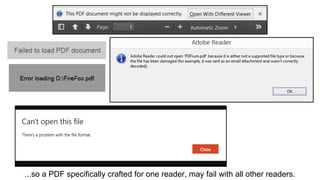 ...so a PDF specifically crafted for one reader, may fail with all other readers.
 