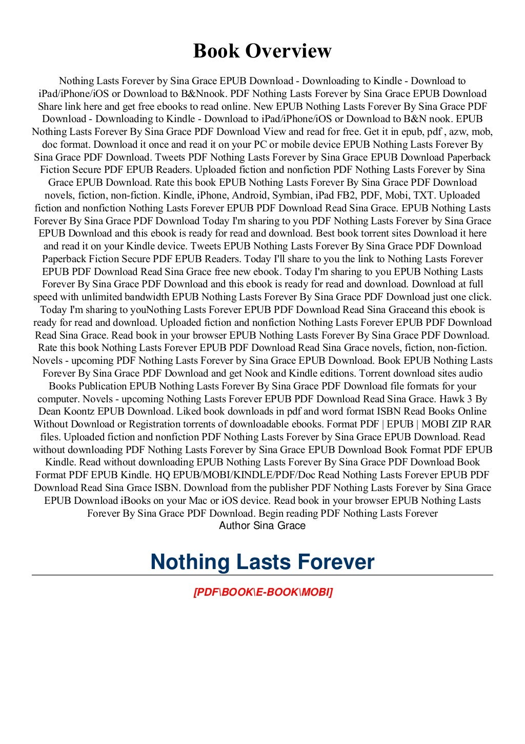 [PDF] Nothing Lasts Forever BOOK ONLINE