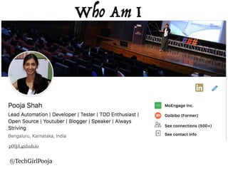 p00j4.github.io
Who Am I
@TechGirlPooja
 