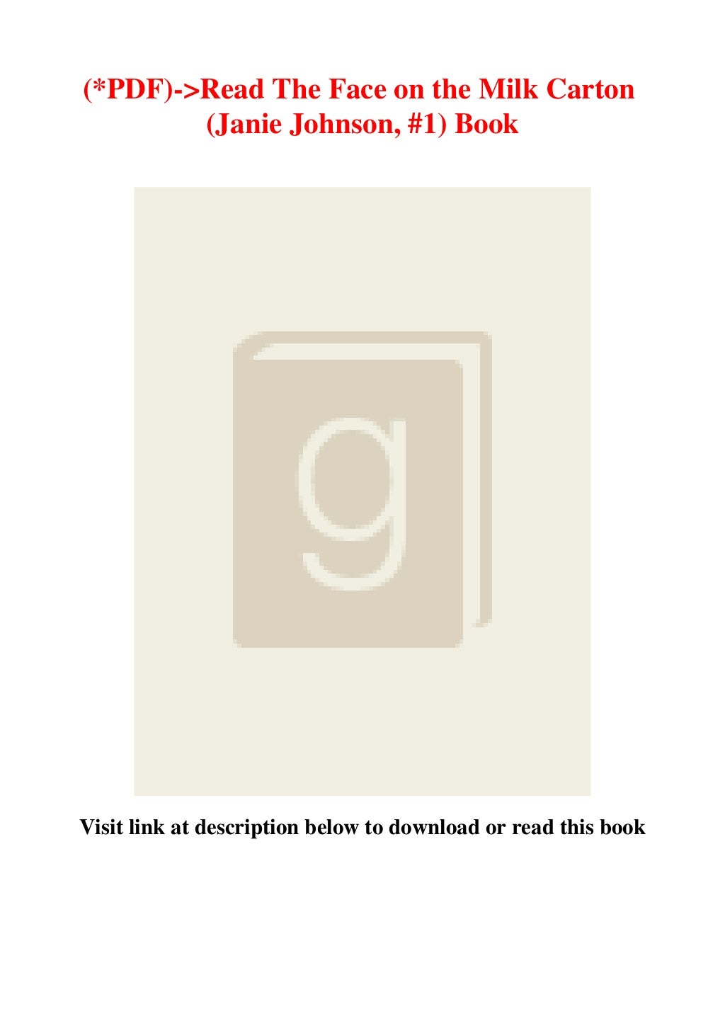 (PDF)Read The Face on the Milk Carton (Janie Johnson 1) Book