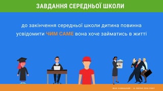 І В А Н С А В И Ц Ь К И Й - 1 6 Л И П Н Я 2 0 2 0 Р О К У
до закінчення середньої школи дитина повинна
усвідомити ЧИМ САМЕ вона хоче займатись в житті
ЗАВДАННЯ СЕРЕДНЬОЇ ШКОЛИ
 