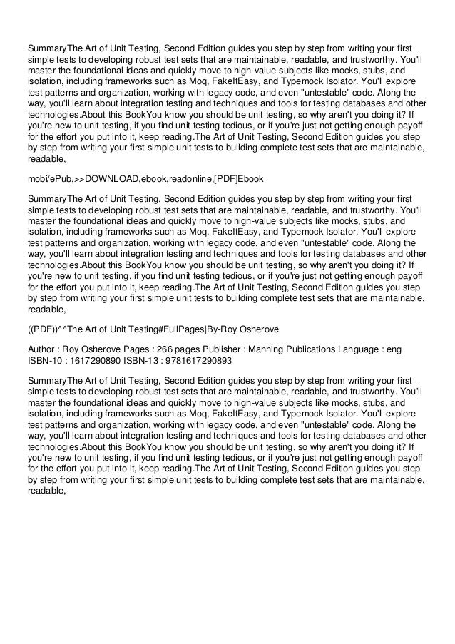 ((PDF))^^The Art of Unit TestingFullPagesByRoy Osherove