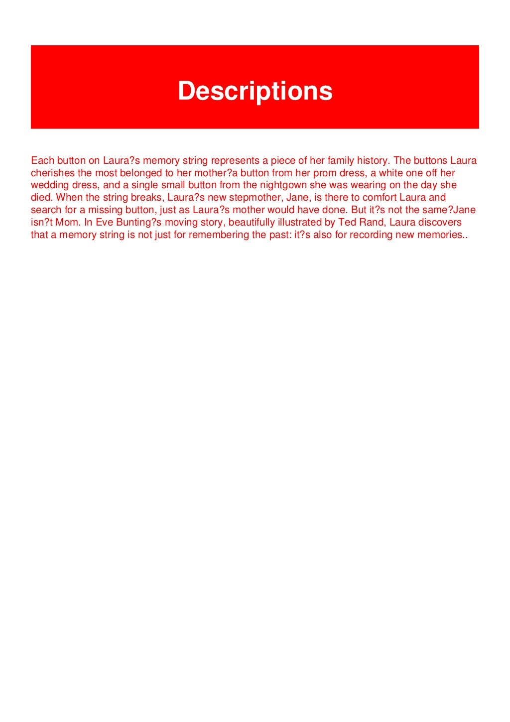 ^>PDF The Memory String >BOOK Eve Bunting