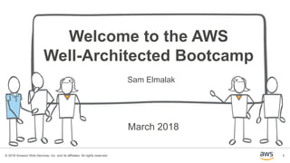 1© 2018 Amazon Web Services, Inc. and its affiliates. All rights reserved.
Welcome to the AWS
Well-Architected Bootcamp
Sam Elmalak
March 2018
 