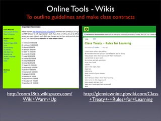 Wiki, example of an educational sheet with categories, internal and