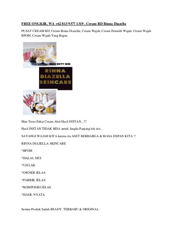 FREE ONGKIR, WA +62 813 9377 1319 , Cream RD Rinna Diazella