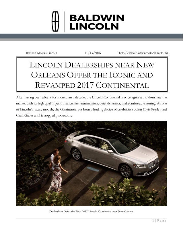 Lincoln Dealerships near New Orleans Offer the Iconic and Revamped 2017