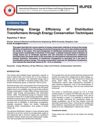 Enhancing Energy Efficiency of Distribution Transformers through Energy ...