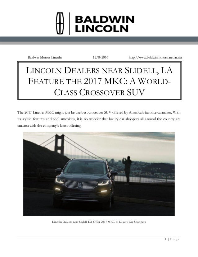 Lincoln Dealers near Slidell, LA Feature the 2017 MKC A WorldClass