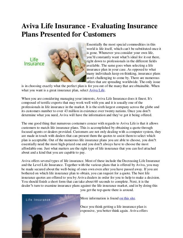 Aviva Life Insurance Evaluating Insurance Plans Presented for Customers